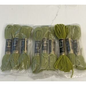 Vtg Anchor Tapisserie 100% Wool Yarn Green 9 Skeins 10M #09198 Embroidery Thread
